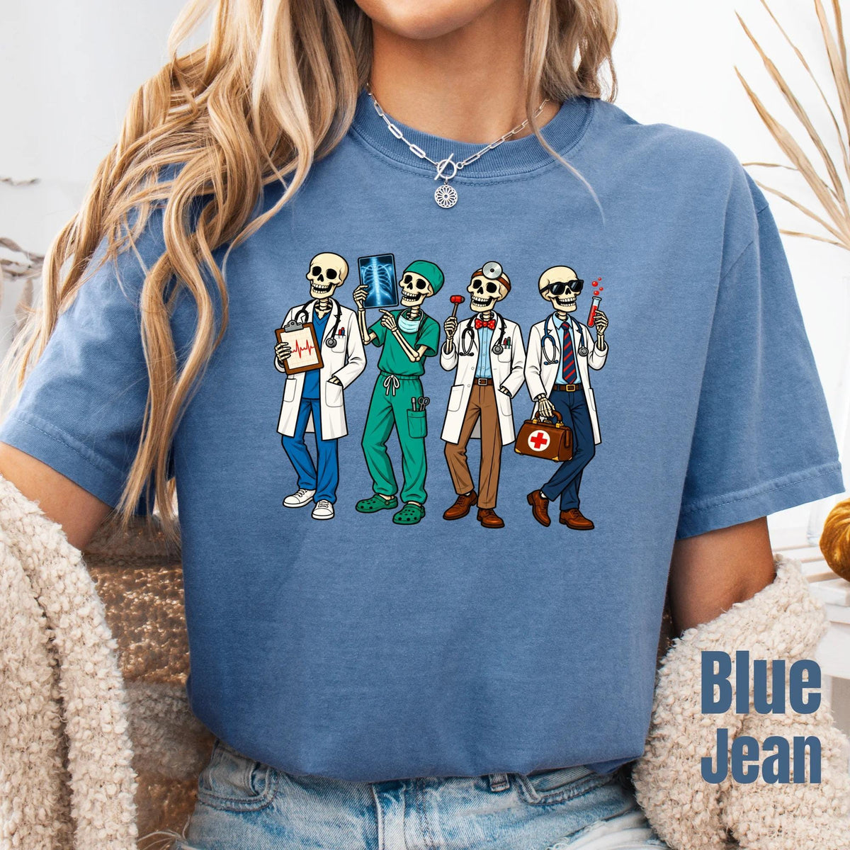 Comfort Colors Doctor Skeletons Medical Graphic Tee Shirt, Spooky Halloween Healthcare Worker Gift Apparel