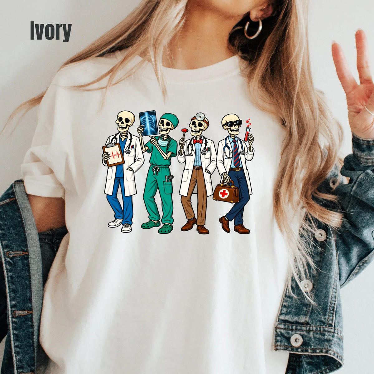 Comfort Colors Doctor Skeletons Medical Graphic Tee Shirt, Spooky Halloween Healthcare Worker Gift Apparel