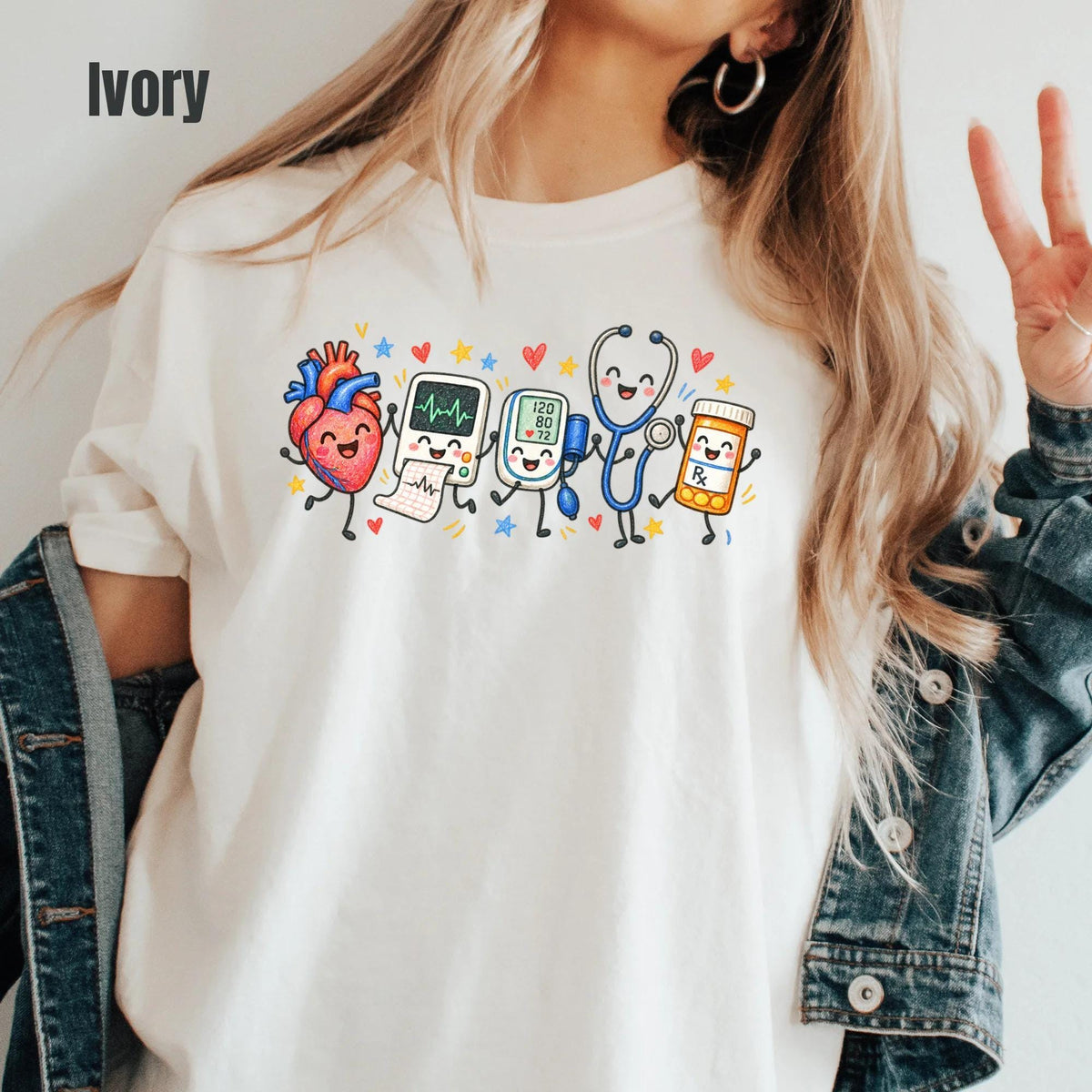 Comfort Colors Doodle Medical Graphic Tee Shirt, Registered Nurse Practitioner Hospital Staff Apparel