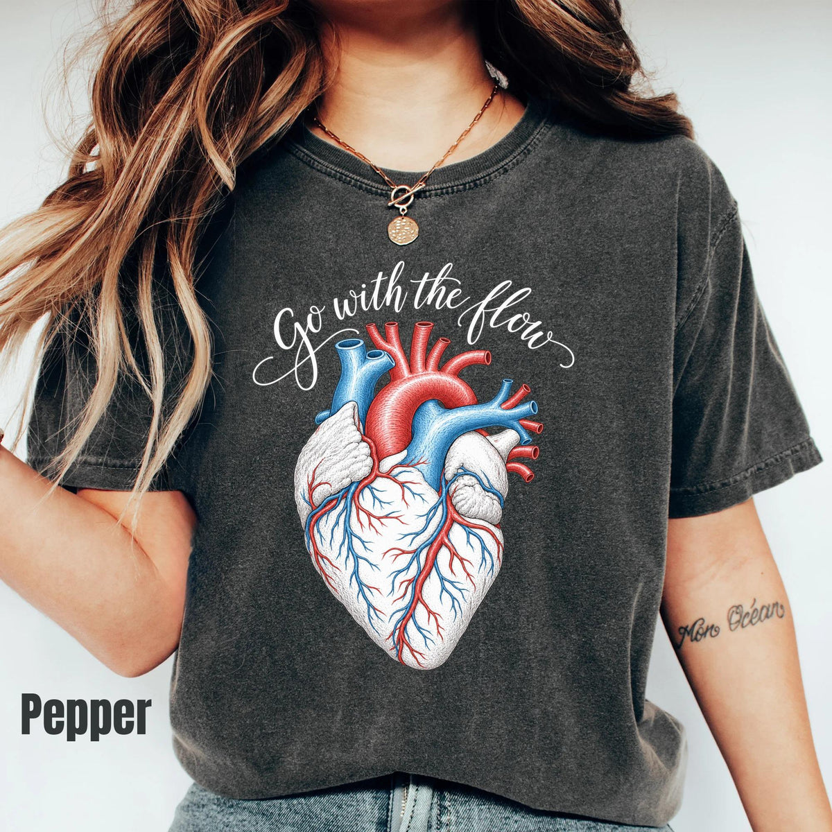 Cardiac Nurse Shirt Comfort Colors Heart Anatomy Tee, Go With The Flow CVICU Nurse Gift