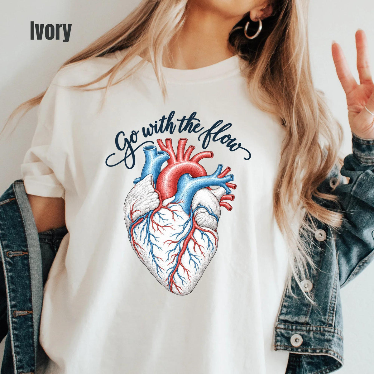 Cardiac Nurse Shirt Comfort Colors Heart Anatomy Tee, Go With The Flow CVICU Nurse Gift