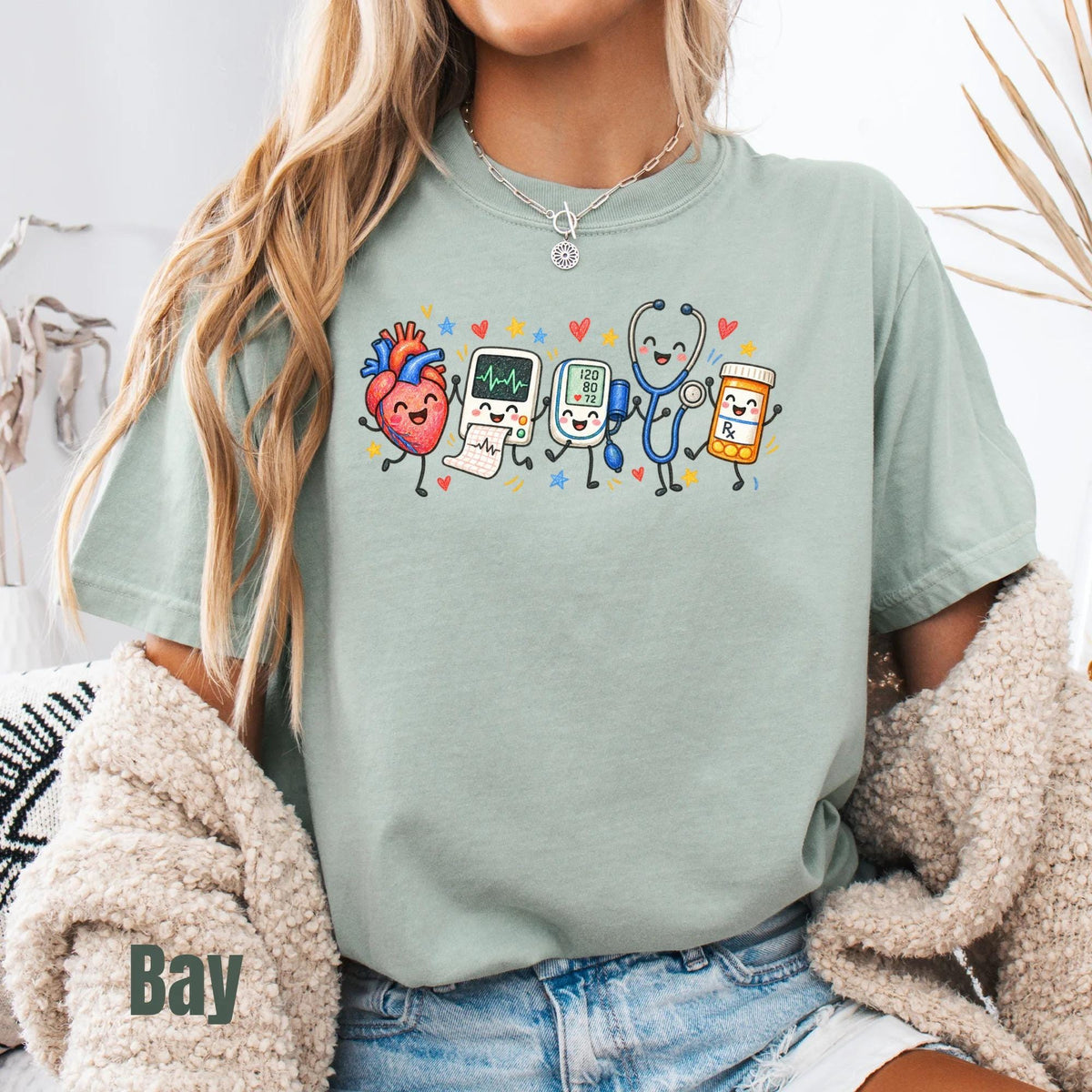 Comfort Colors Doodle Medical Graphic Tee Shirt, Registered Nurse Practitioner Hospital Staff Apparel