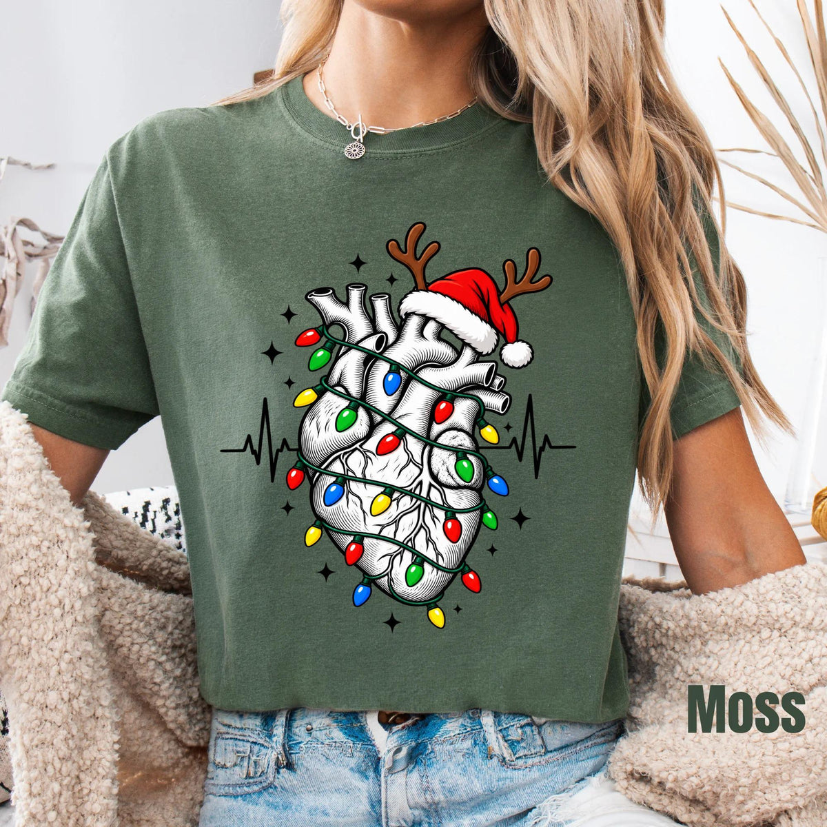 Cardiac Nurse Christmas Comfort Colors Shirt, Cardiology ICU Holiday Crewneck Tee for Healthcare Women