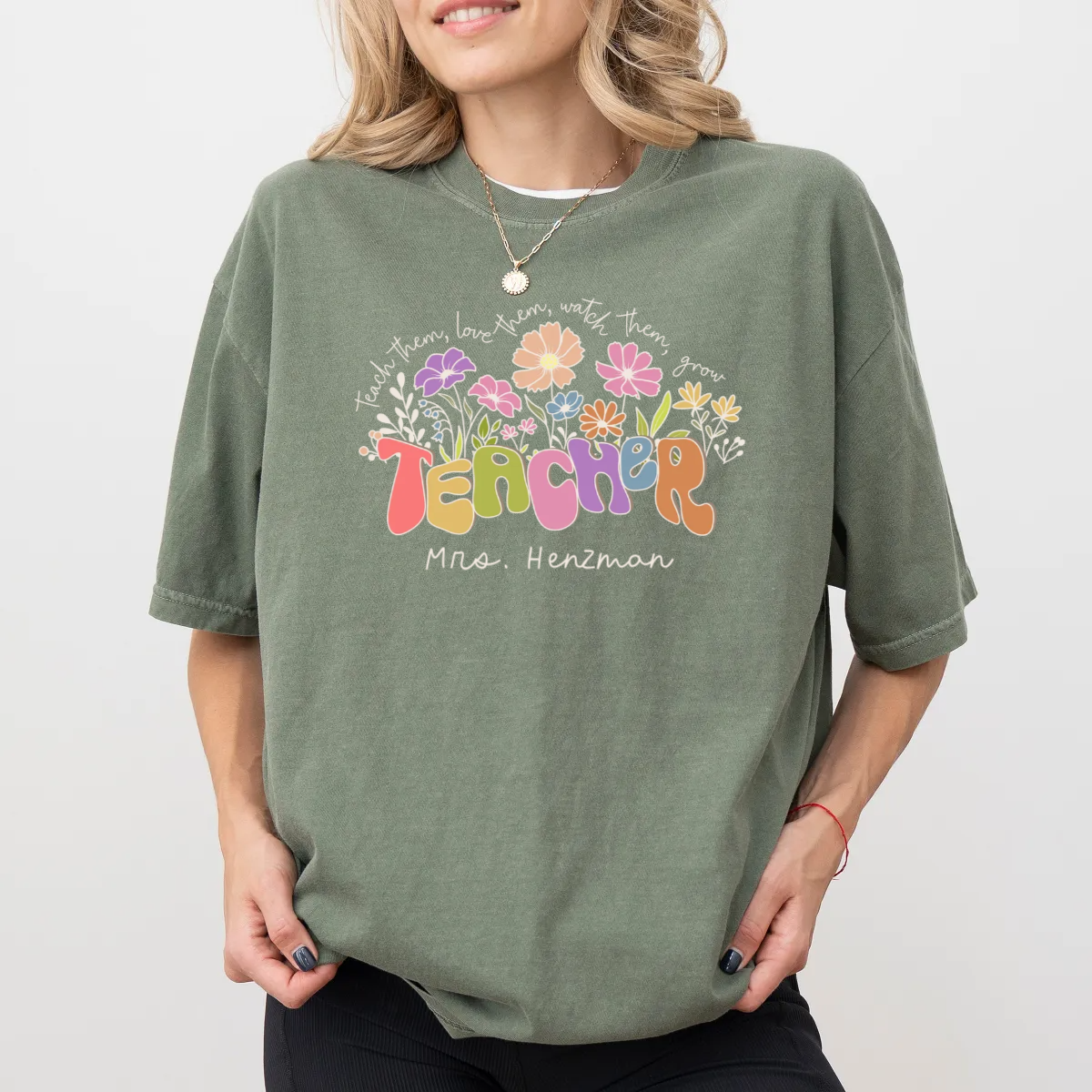 Personalized Floral Teacher Name Shirt -  Comfort Colors Tee