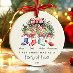 Family Stocking Three, Four, Five Ceramic Ornaments -  Christmas Ornaments Personalize Print