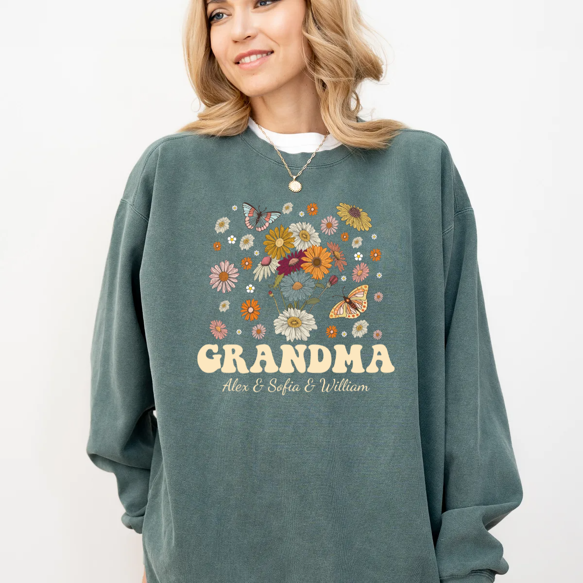 Personalizable Groovy Grandma With Grandkid Names -  Comfort Colors Sweatshirt