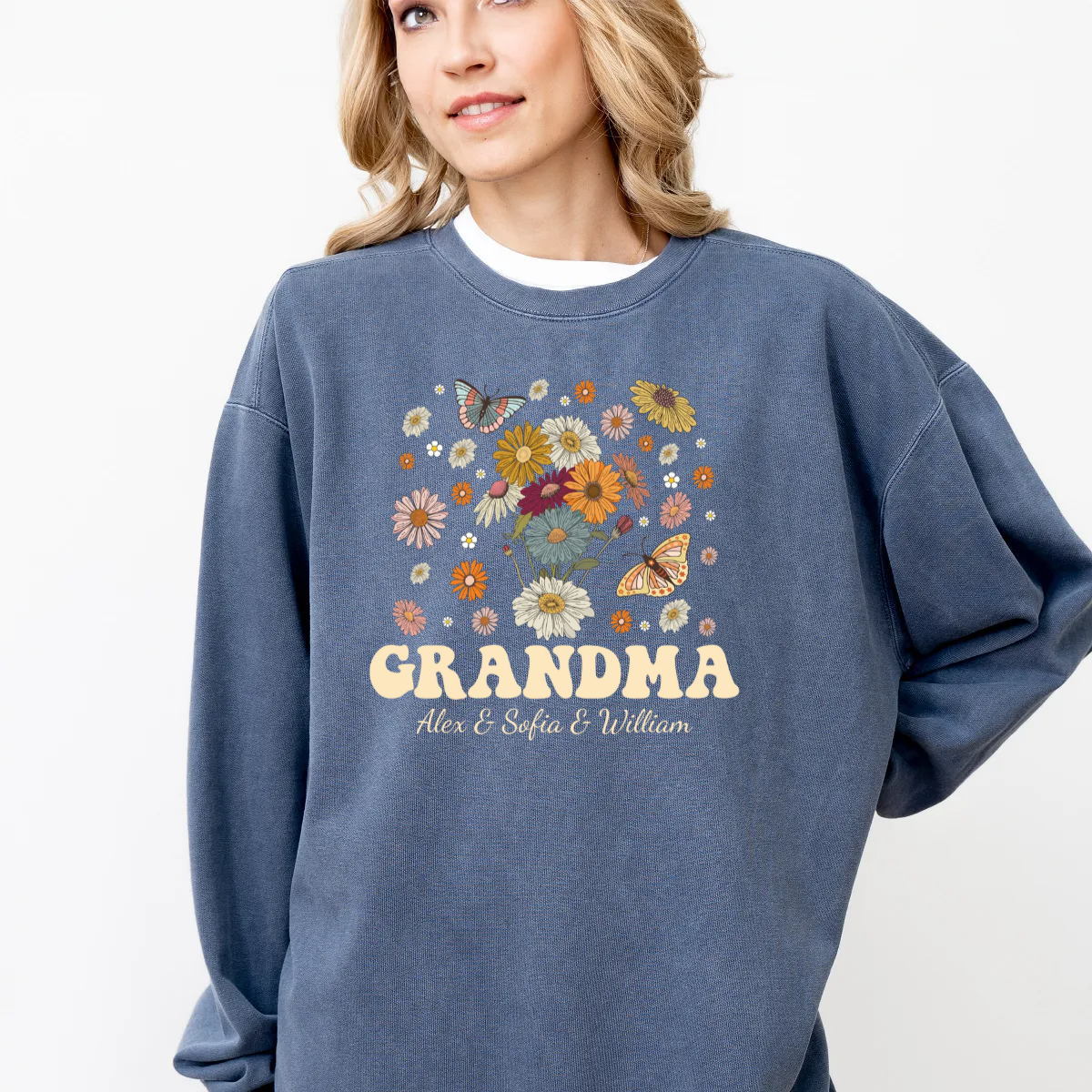 Personalizable Groovy Grandma With Grandkid Names -  Comfort Colors Sweatshirt