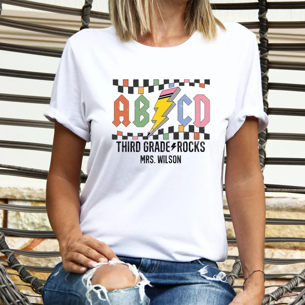 Personalized ABCD Teacher Name Shirt -  Unisex T-Shirt