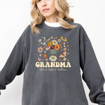 Personalizable Groovy Grandma With Grandkid Names -  Comfort Colors Sweatshirt Personalize Print