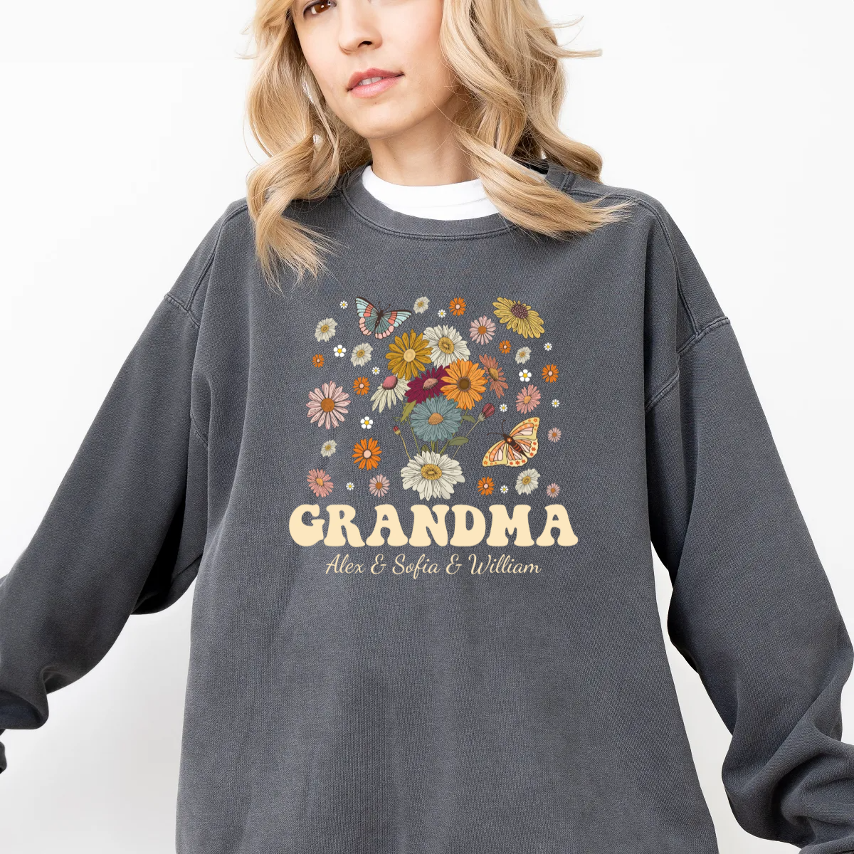 Personalizable Groovy Grandma With Grandkid Names -  Comfort Colors Sweatshirt