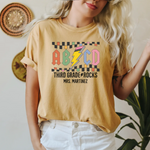 Custom Retro ABCD Teacher Name Shirts -  Comfort Colors Tee Personalize Print