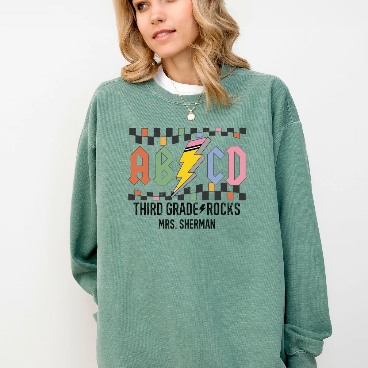 Personalized Abcd Teacher Sweatshirt -  Comfort Colors Sweatshirt