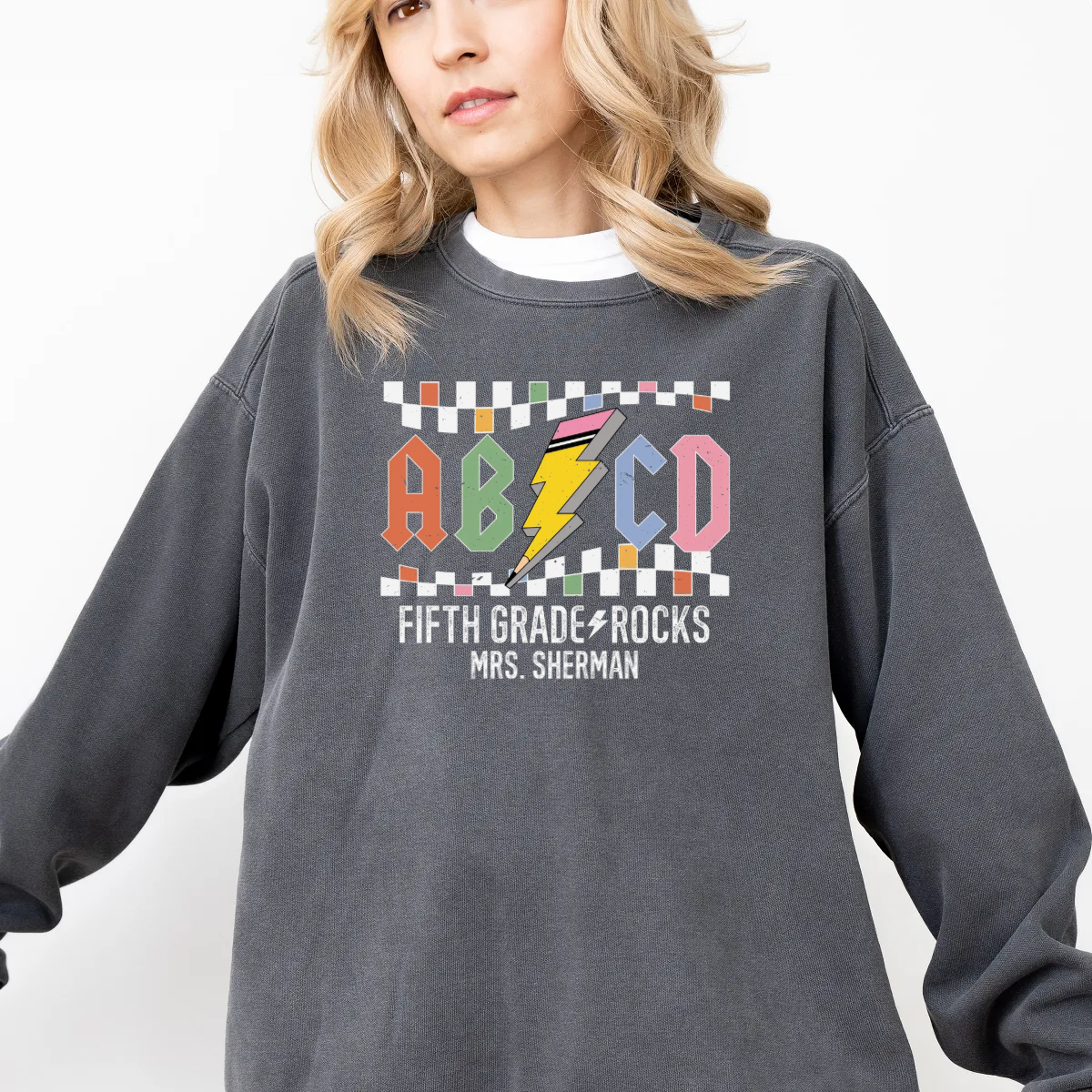 Personalized Abcd Teacher Sweatshirt -  Comfort Colors Sweatshirt