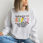 Custom Teacher Sweatshirt, Retro ABCD Teacher Name -  Sweatshirt Personalize Print