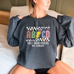 Custom Teacher Sweatshirt, Retro ABCD Teacher Name -  Sweatshirt Personalize Print