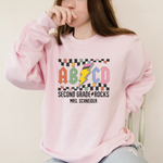 Custom Teacher Sweatshirt, Retro ABCD Teacher Name -  Sweatshirt Personalize Print