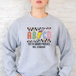 Custom Teacher Sweatshirt, Retro ABCD Teacher Name -  Sweatshirt Personalize Print