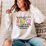 Custom Teacher Sweatshirt, Retro ABCD Teacher Name -  Sweatshirt Personalize Print