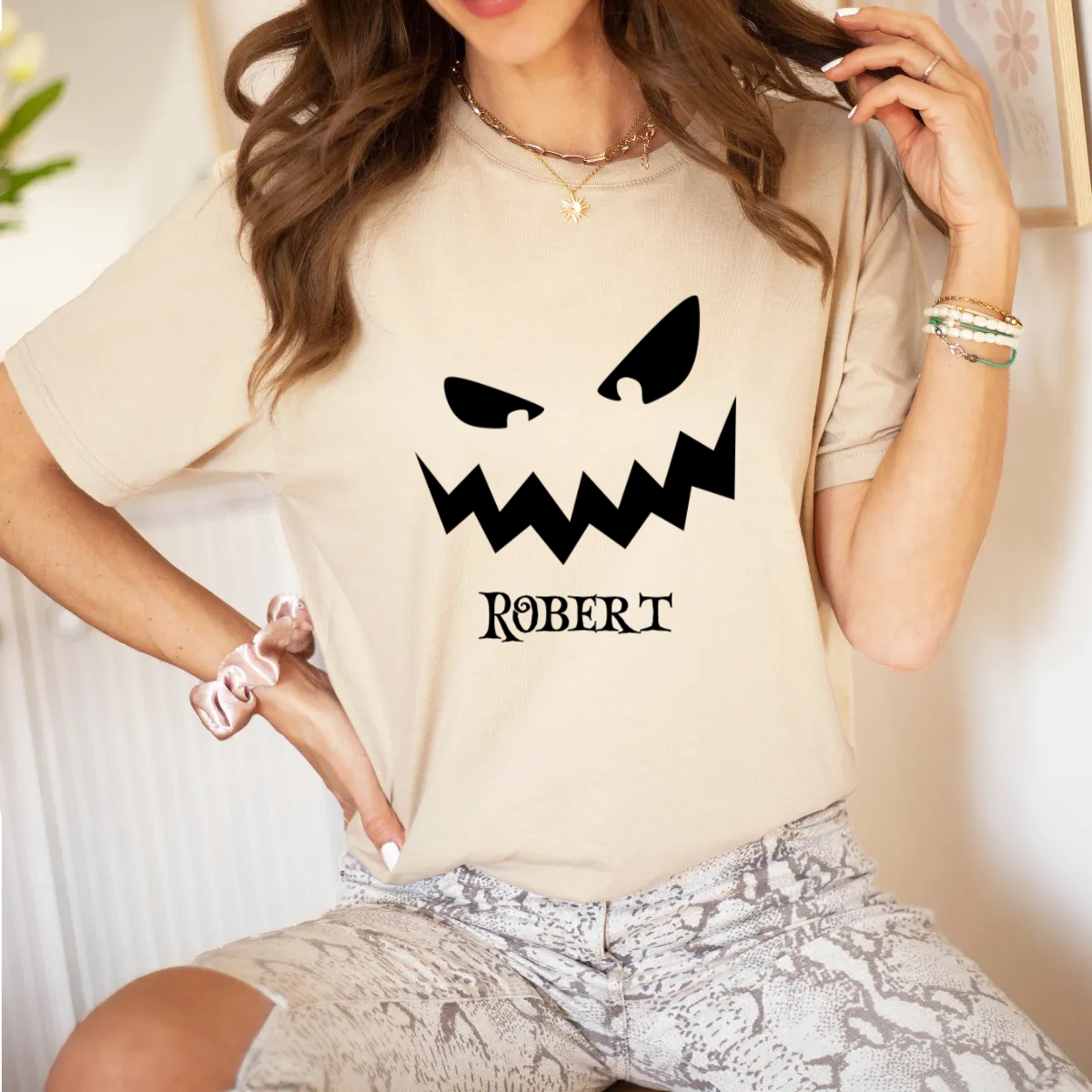 Personalized Halloween Pumpkin Face Shirt -  Unisex T-Shirt