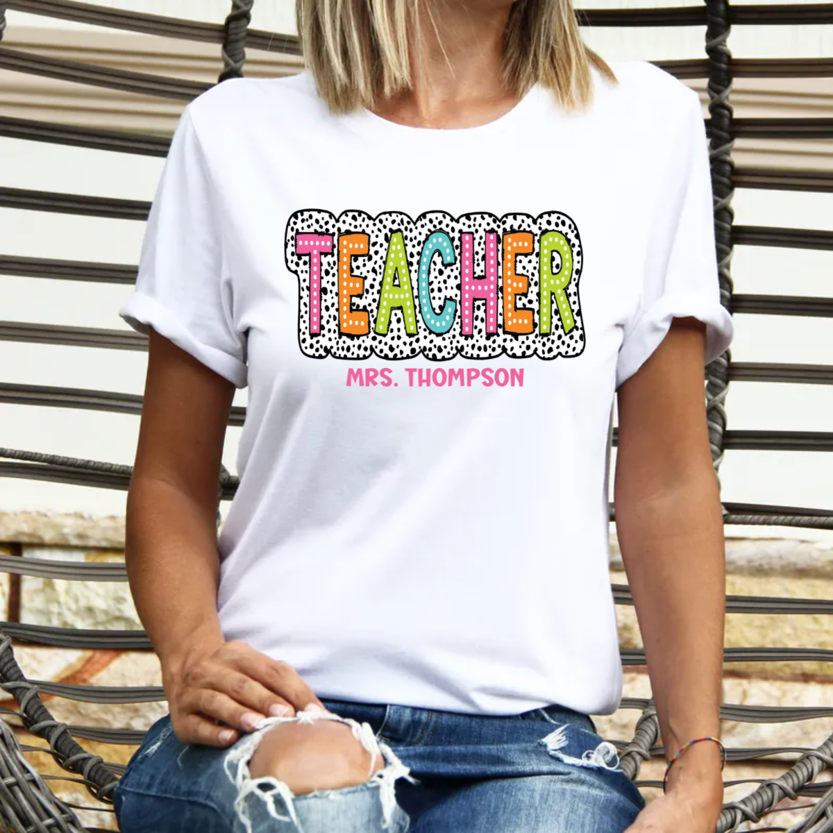 Personalized Teacher Name Shirt Dalmatian Design -  Unisex T-Shirt